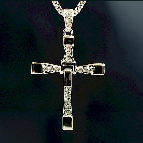 Titanium Steel Swivel Cross Pendant Necklace with CZ Crystals - LYC