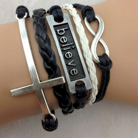 Friendship Bracelet Believe Infinity Cross wrap - Christian Cross Wear