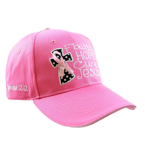 Womens Breast Cancer Hat - Faith, Hope, Cure, Jesus - Lift Your Cross