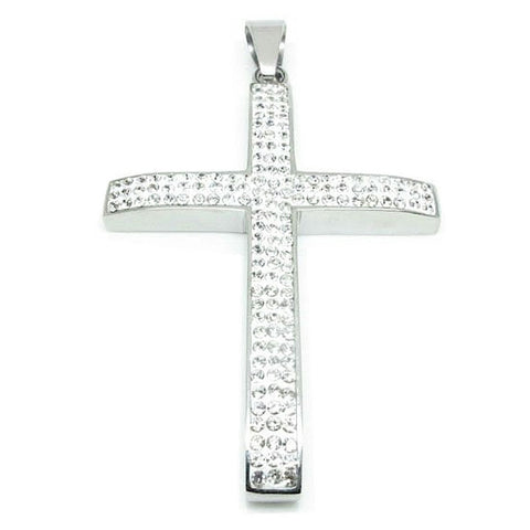 Stainless Steel Cross Pendant Silver with 153 CZ Solitaire Stones