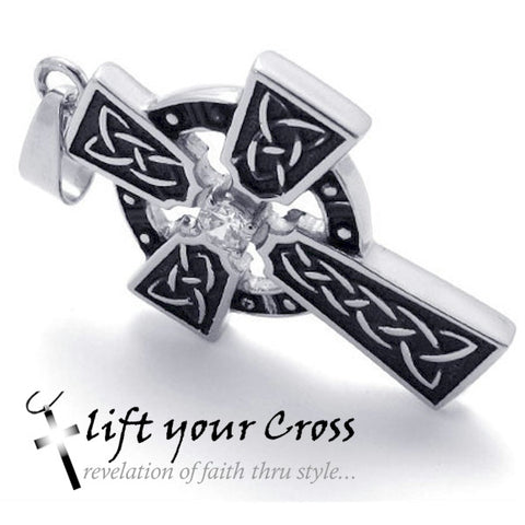 Christian Cross Men's Stainless Steel Celtic Look Necklace - Silver