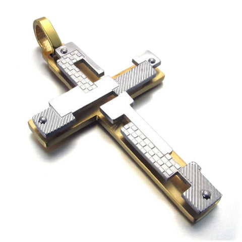 Christian Contemporary Stainless Steel Cross Men's Pendants Necklace - Silver and Gold