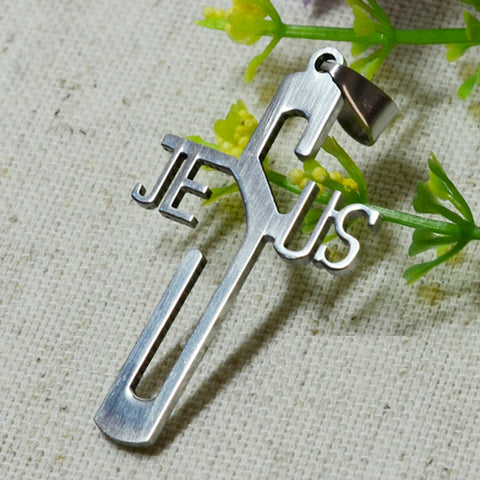 Stainless Steel Jesus Cross Pendants, Metal Polished "JESUS" letter, Christian Pendant