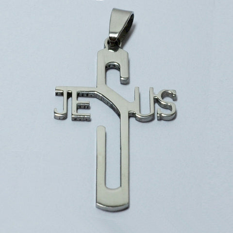 Stainless Steel Jesus Cross Pendants, Metal Polished "JESUS" letter, Christian Pendant