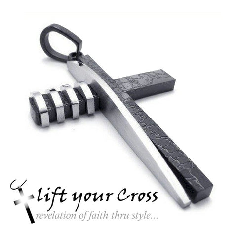 Stainless Steel Cross Men's Pendants Necklace - Silver and Black - LYC 231