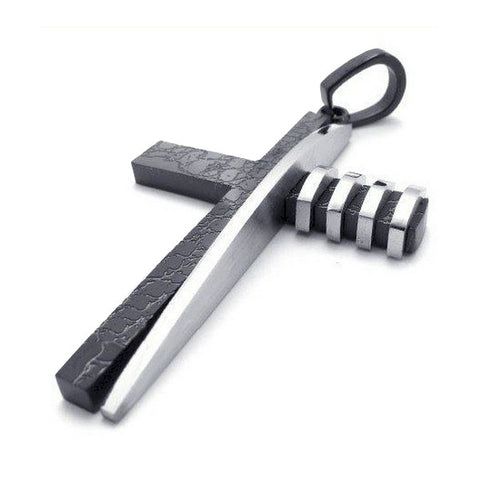 Stainless Steel Cross Men's Pendants Necklace - Silver and Black - LYC 231