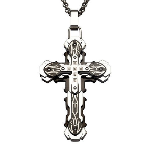 Black and Blue collection Stainless steel Cross necklace silver and black