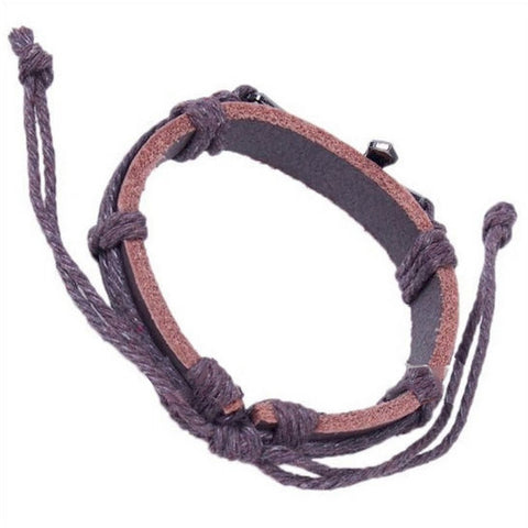Handmade Braid Genuine Leather Wrap Charm Cross Bracelet Bangle - LYC