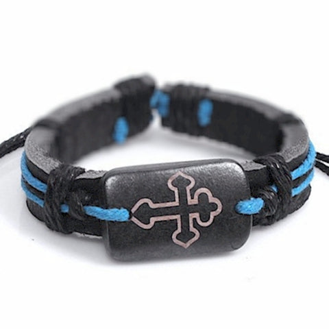 Young mens Genuine bone engraved cross bracelet