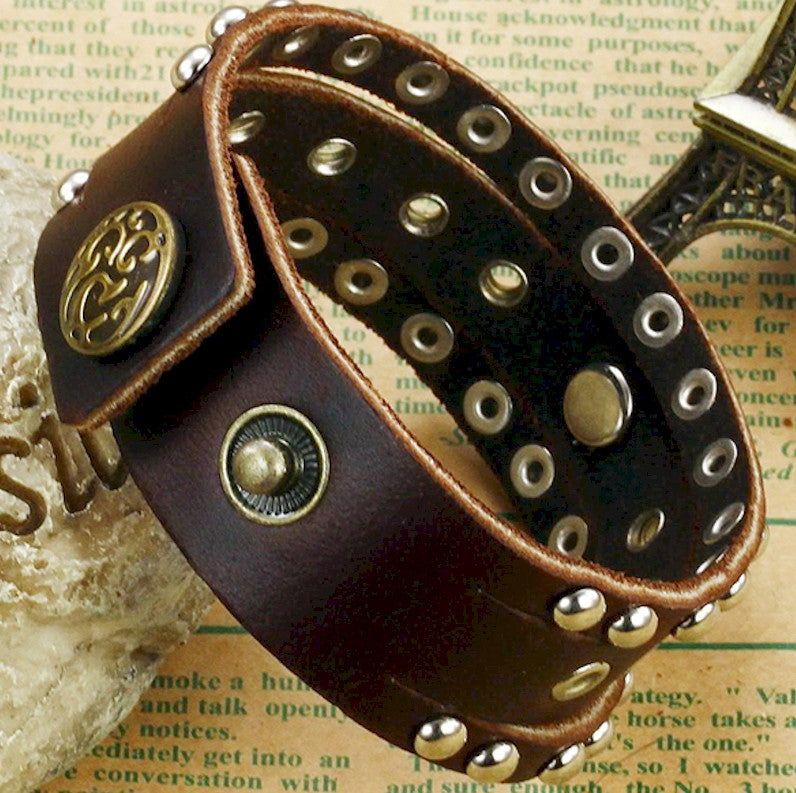 Men's Leather Roman Rivet Cross Bracelet - Christian Bracelets LYC