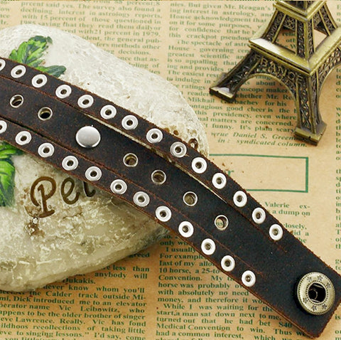 Men's Leather Roman Rivet Cross Bracelet