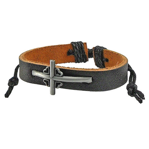 Cross Mens Braided Leather Bracelet Cross Bracelet in Genuine Leather and Alloy