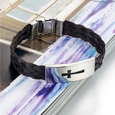 Stainless Titanium Steel Cross Woven Belt Mens Leisure Bracelet - LYC