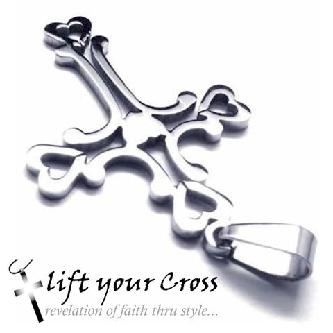 Christian Fashion Titanium 316L Stainless Steel Cross Hearts Pendant Necklace