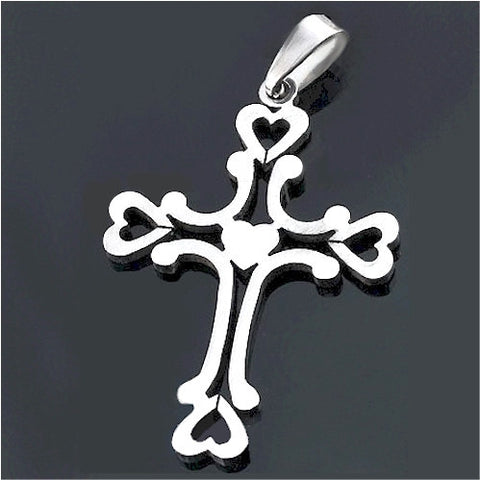 Christian Fashion Titanium 316L Stainless Steel Cross Hearts Pendant Necklace