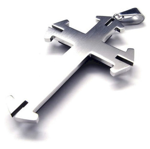Christian necklace men's stainless steel cross pendant 3 layered Switch-Look