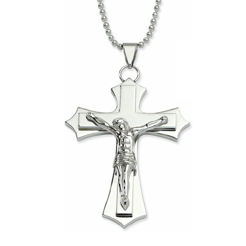 Christian necklace men's chrome cross crucifix Jesus