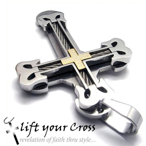 Stainless Steel Cross Necklace Cable Look Titanium Pendant