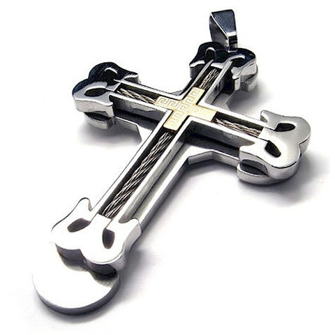 Stainless Steel Cross Necklace Cable Look Titanium Pendant