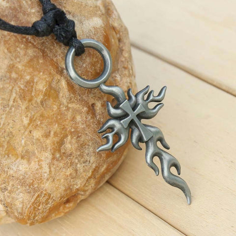 Flaming Fire Cross Necklace