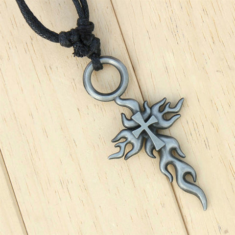 Flaming Fire Cross Necklace