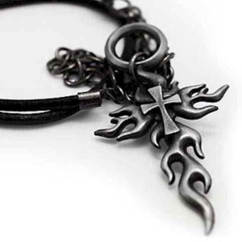 Flaming Fire Cross Necklace