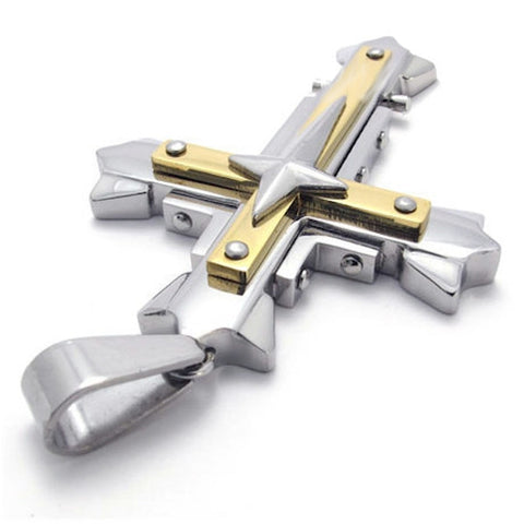 Christian 316L Stainless Steel Cross men's Pendants Necklace - Silver and Gold