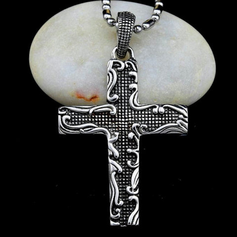 Christian Cross Stainless Steel Old School Vintage Tribal Cross Pendant Silver