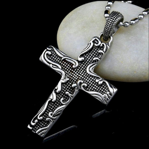 Christian Cross Stainless Steel Old School Vintage Tribal Cross Pendant Silver