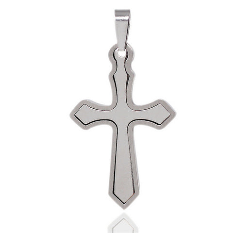 Christian Men's Woman's Hollow Poignant Cross Stainless Steel 2 piece Pendant