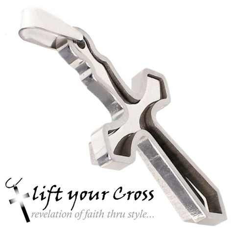 Christian Men's Woman's Hollow Poignant Cross Stainless Steel 2 piece Pendant