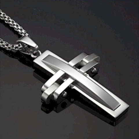 Christian Necklace Rivet Swivel Stainless-Steel Cross Pendant