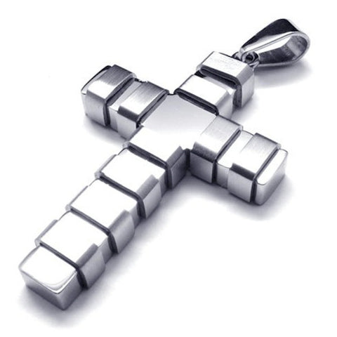 Christian Contemporary Stainless Steel Cross Men's Ridge Necklace - LYC