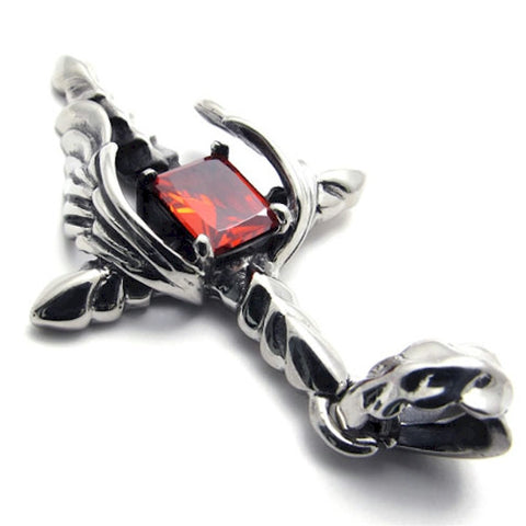 Stainless Steel Cross Necklace Red Stone Angel Wings Titanium Pendant